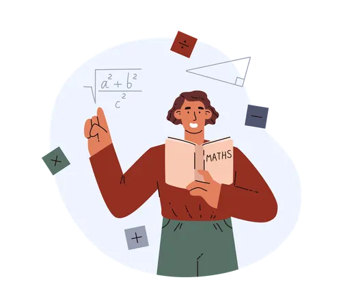 Female teacher makes mathematical calculations formulas and graph  Illustration
