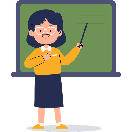 Female teacher pointing board using stick  Illustration