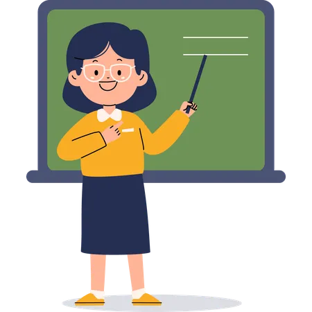 Female teacher pointing board using stick  Illustration