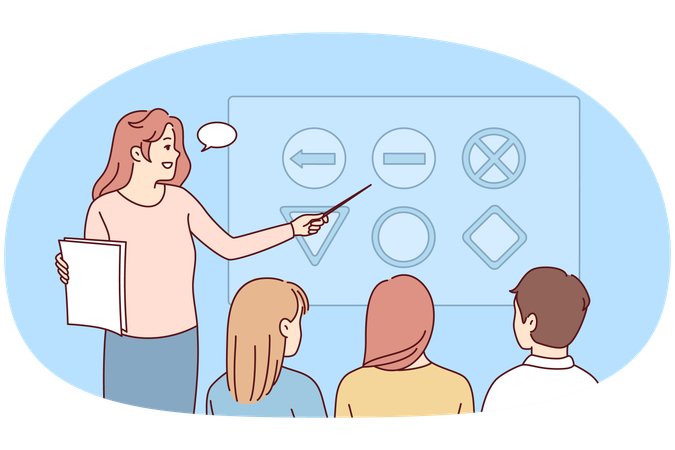 Female teacher present at driving school  Illustration