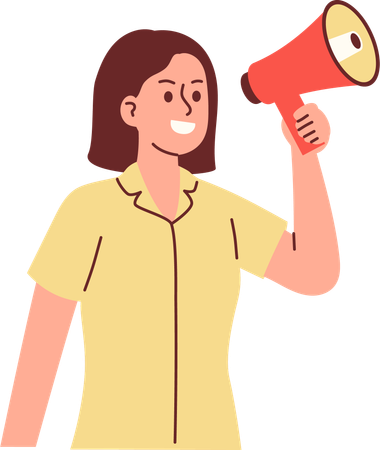 Female teacher shout using megaphone  Illustration