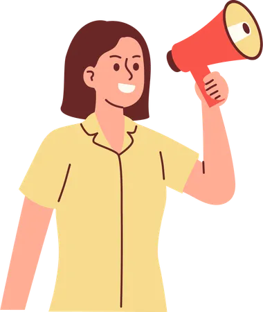 Female teacher shout using megaphone  Illustration