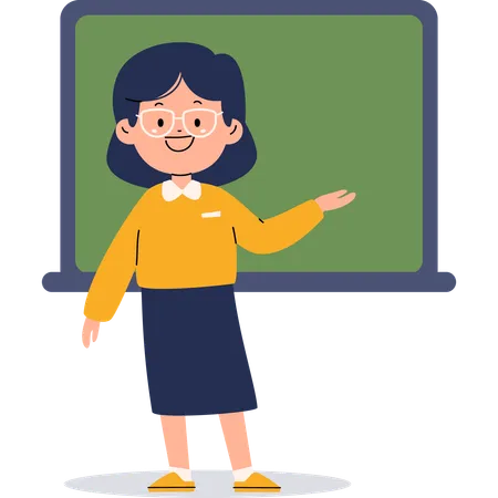 Female teacher showing something right  Illustration