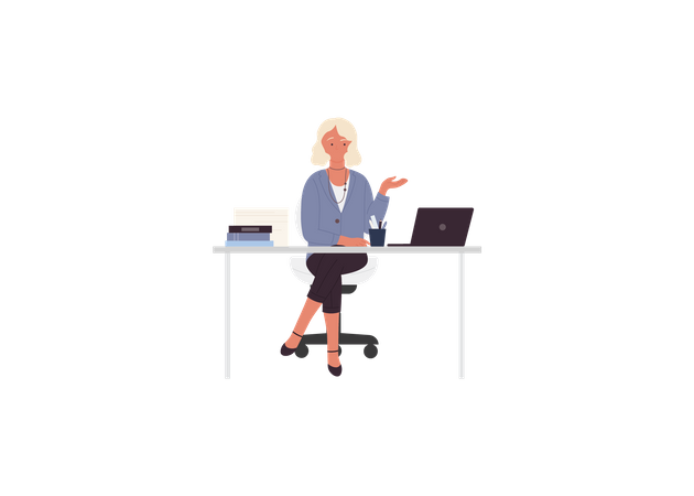 Female Teacher sitting on desk  Illustration