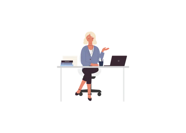 Female Teacher sitting on desk  Illustration