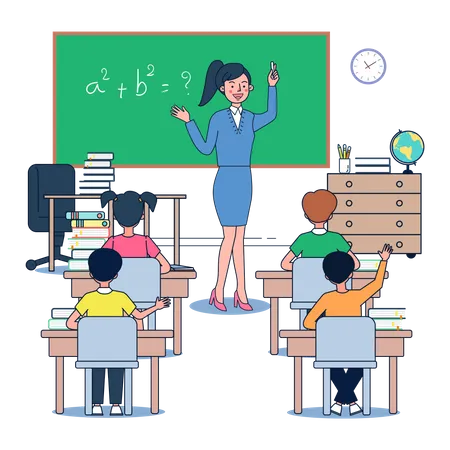 Female teacher teach math Illustration