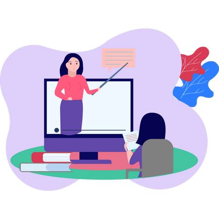 Female teacher teach online  Illustration