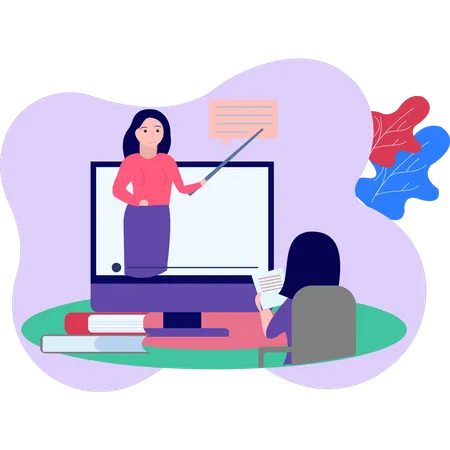 Female teacher teach online  Illustration