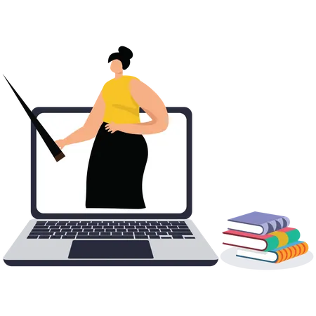 Female teacher teach Virtual Education  Illustration