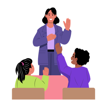 Female teacher teaches in class  Illustration