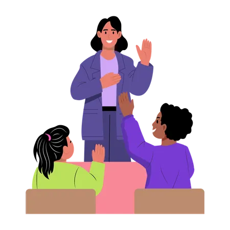 Female teacher teaches in class  Illustration