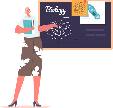 Female teacher teaching biology subject  Illustration