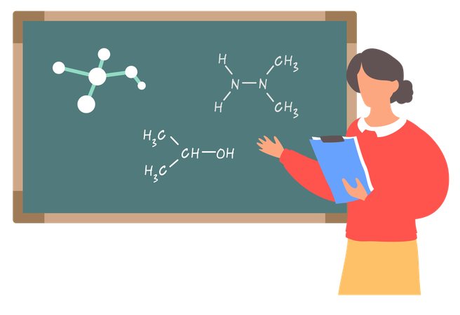 Female teacher teaching chemical formulas  Illustration