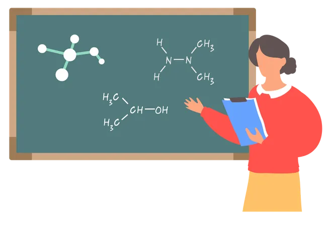 Female teacher teaching chemical formulas  Illustration