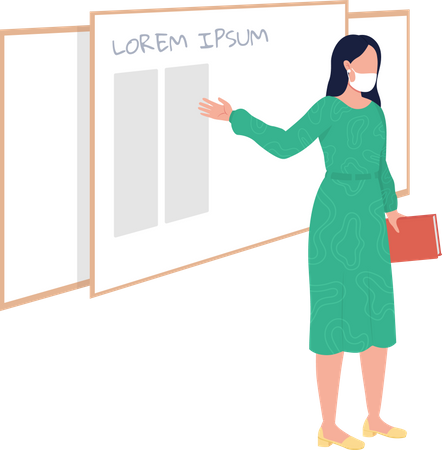 Female Teacher Teaching  during Covid19  Illustration