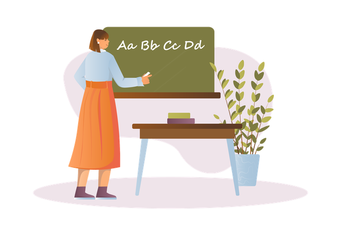 Female teacher teaching english  Illustration