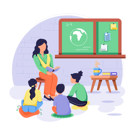 Female teacher teaching geography in Geography Class  Illustration