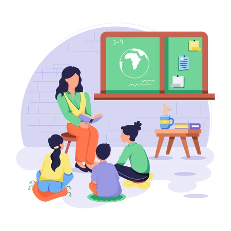 Female teacher teaching geography in Geography Class  Illustration