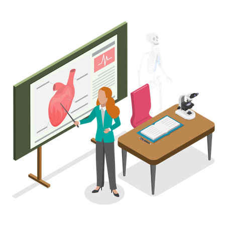 Female teacher teaching heart lesson  Illustration