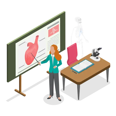 Female teacher teaching heart lesson  Illustration