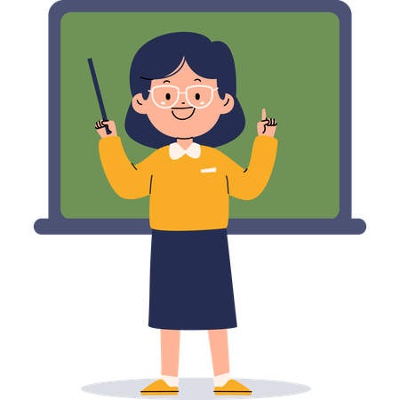Female teacher teaching in class while holding stick  イラスト