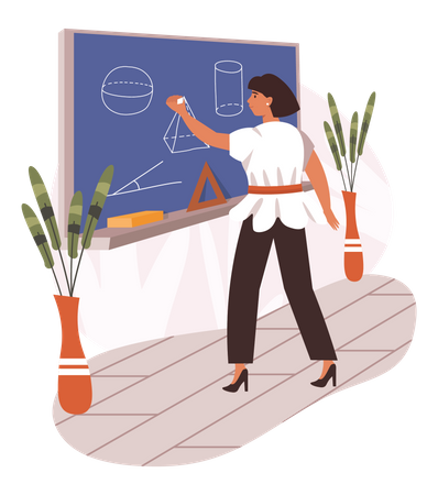 Female teacher teaching in school  イラスト