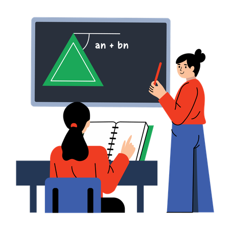 Female teacher teaching math in math course  Illustration