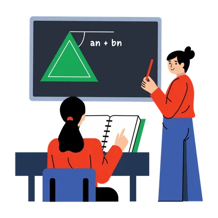 Female teacher teaching math in math course  Illustration