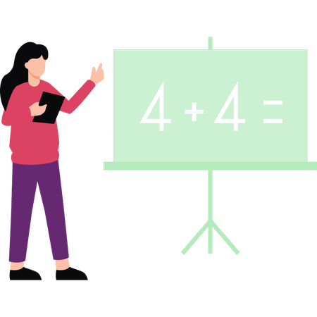 Female teacher teaching mathematics on board  Illustration