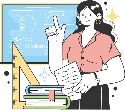 Female teacher teaching maths  Illustration