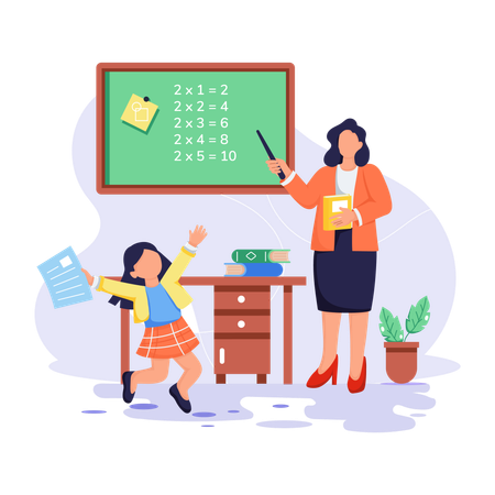 Female teacher teaching Maths Class  Illustration