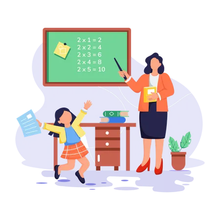 Female teacher teaching Maths Class  Illustration