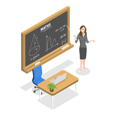 Female teacher teaching maths formula in class  Illustration