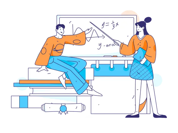 Female teacher teaching maths in class  Illustration