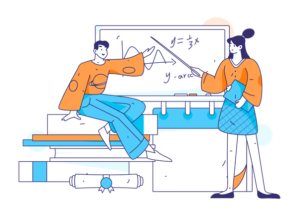 Female teacher teaching maths in class  Illustration