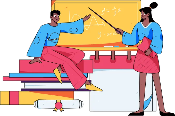 Female teacher teaching maths in class  Illustration