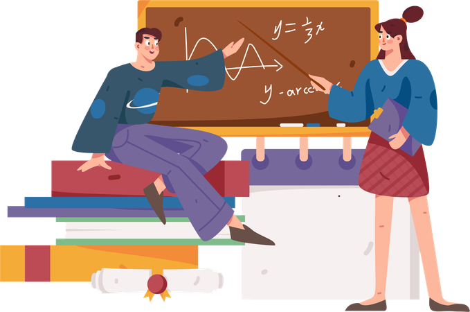 Female teacher teaching maths in class  Illustration