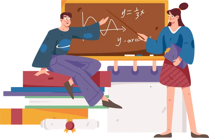 Female teacher teaching maths in class  Illustration