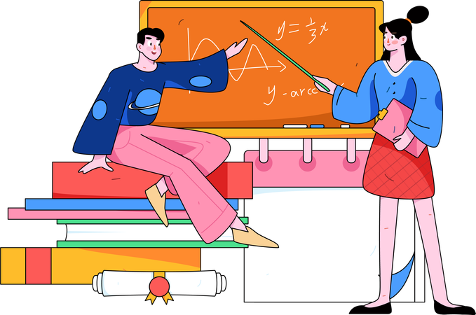 Female teacher teaching maths in class  Illustration