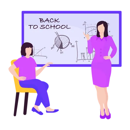 Female teacher teaching maths in class  Illustration