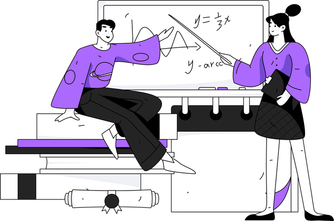 Female teacher teaching maths in class  Illustration