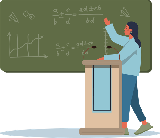Female teacher teaching maths in classroom  Illustration