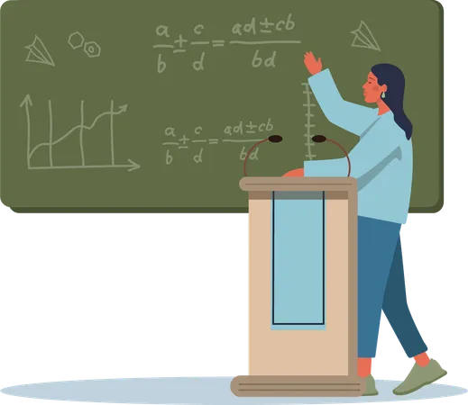 Female teacher teaching maths in classroom  Illustration