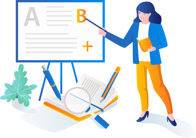 Female teacher teaching on the blackboard  イラスト