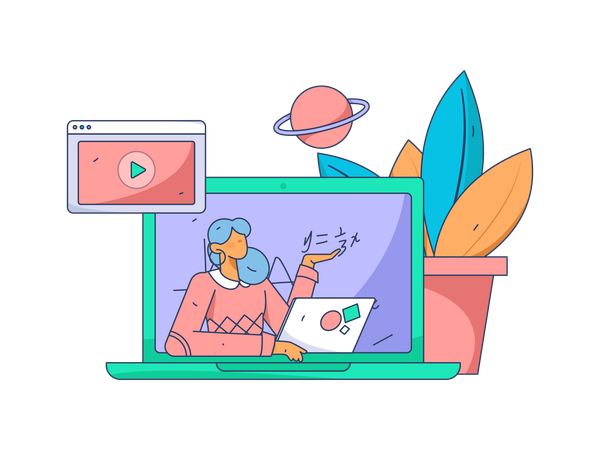 Female teacher teaching online  Illustration