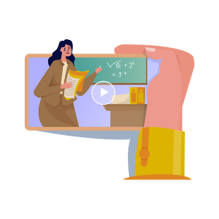 Female Teacher Teaching Online Illustration