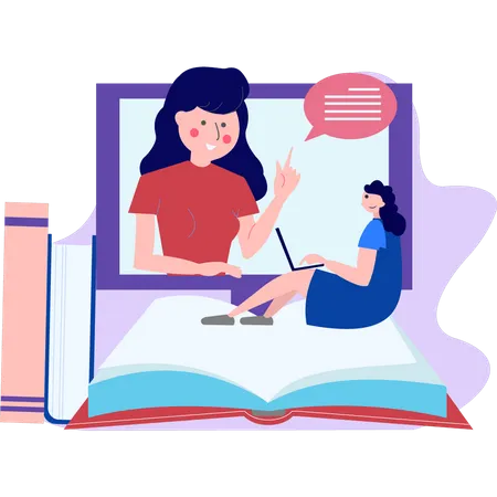 Female  teacher teaching online Illustration