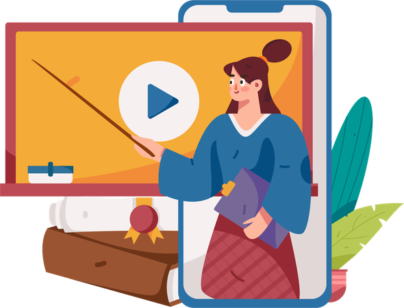 Female teacher teaching online  Illustration