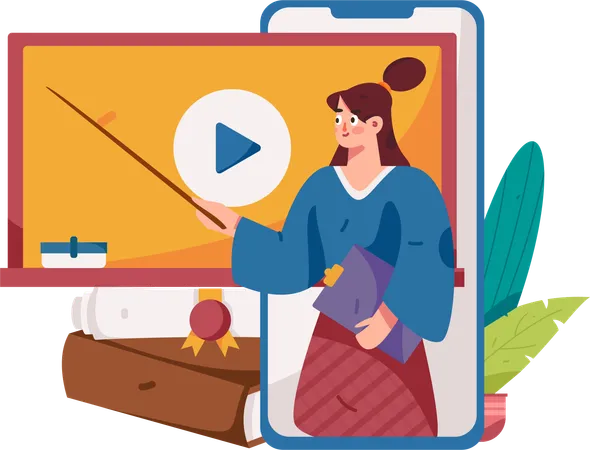 Female teacher teaching online  Illustration