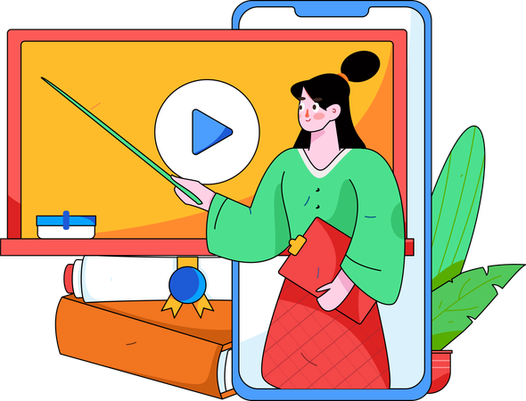 Female teacher teaching online  Illustration